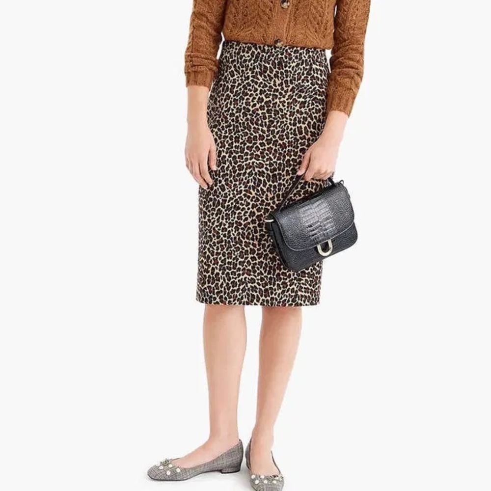 J.Crew No. 2 Pencil Skirt 100% Cotton Leopard Print Bi-stretch,, Size 4